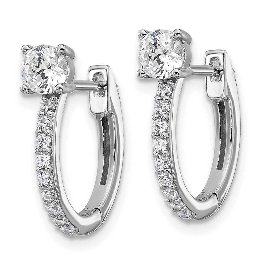Sterling Silver Cheryl M Rhodium Plated Polished CZ Hinged Round Hoop Earrings