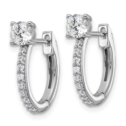 Sterling Silver Cheryl M Rhodium Plated Polished CZ Hinged Round Hoop Earrings