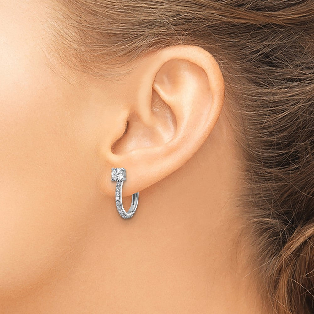 Sterling Silver Cheryl M Rhodium Plated Polished CZ Hinged Round Hoop Earrings