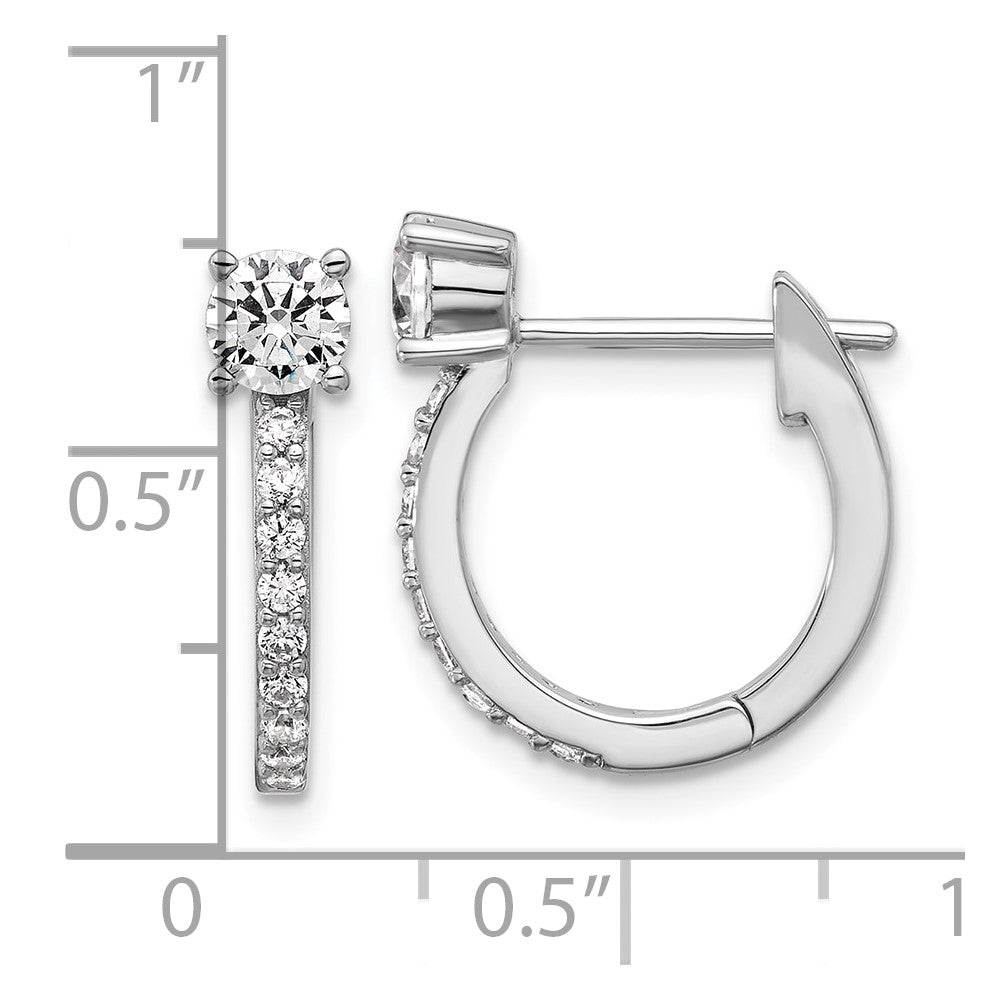 Sterling Silver Cheryl M Rhodium Plated Polished CZ Hinged Round Hoop Earrings