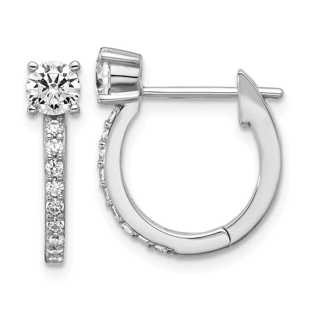 Sterling Silver Cheryl M Rhodium Plated Polished CZ Hinged Round Hoop Earrings