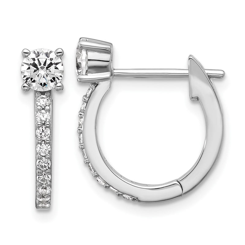 Sterling Silver Cheryl M Rhodium Plated Polished CZ Hinged Round Hoop Earrings