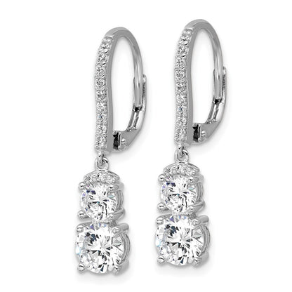 Sterling Silver Cheryl M Rhodium-Plated Polished Fancy CZ Leverback Earrings