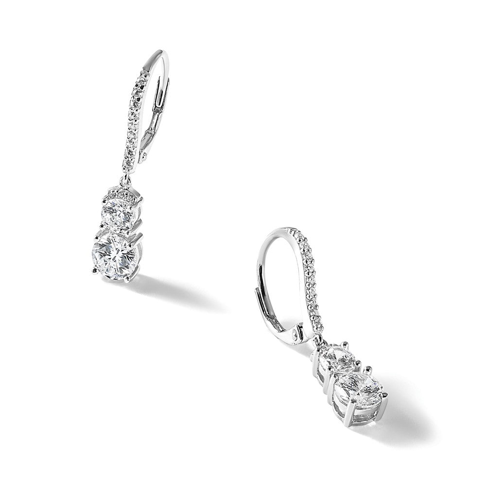 Sterling Silver Cheryl M Rhodium-Plated Polished Fancy CZ Leverback Earrings