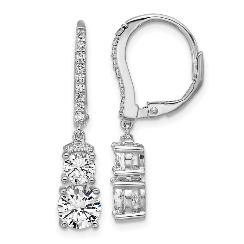 Sterling Silver Cheryl M Rhodium-Plated Polished Fancy CZ Leverback Earrings