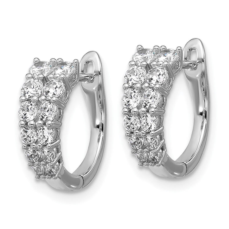 Sterling Silver Cheryl M Rhodium Plated Graduated CZ Hinged Round Hoop Earrings