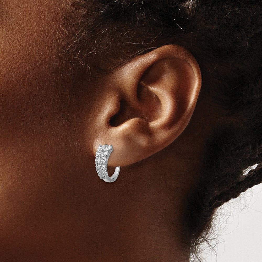 Sterling Silver Cheryl M Rhodium Plated Graduated CZ Hinged Round Hoop Earrings