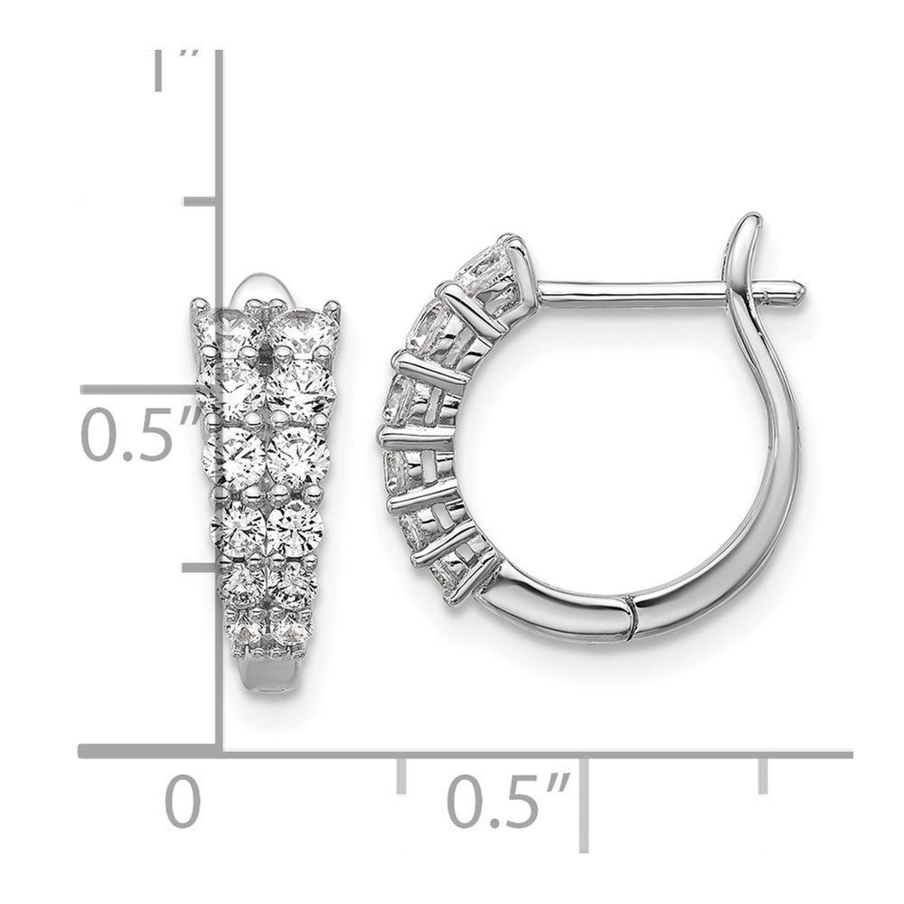 Sterling Silver Cheryl M Rhodium Plated Graduated CZ Hinged Round Hoop Earrings
