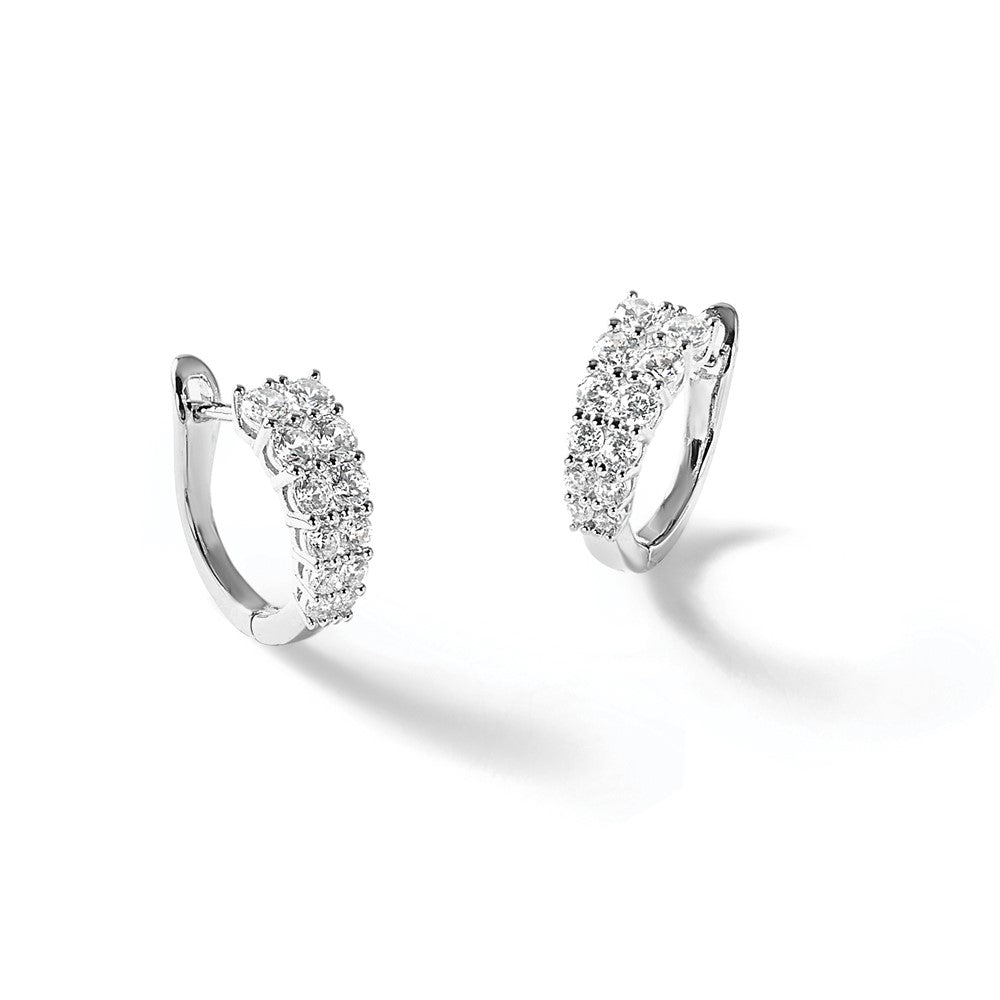 Sterling Silver Cheryl M Rhodium Plated Graduated CZ Hinged Round Hoop Earrings