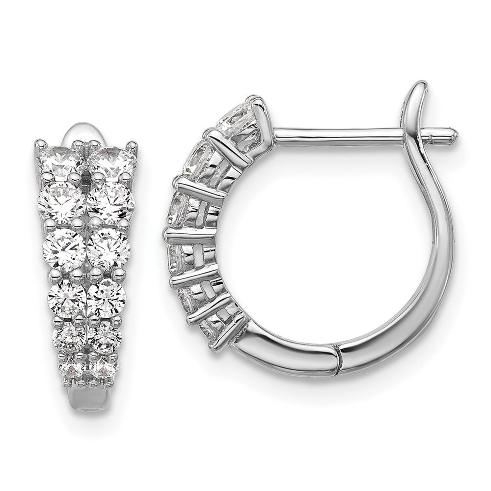 Sterling Silver Cheryl M Rhodium Plated Graduated CZ Hinged Round Hoop Earrings