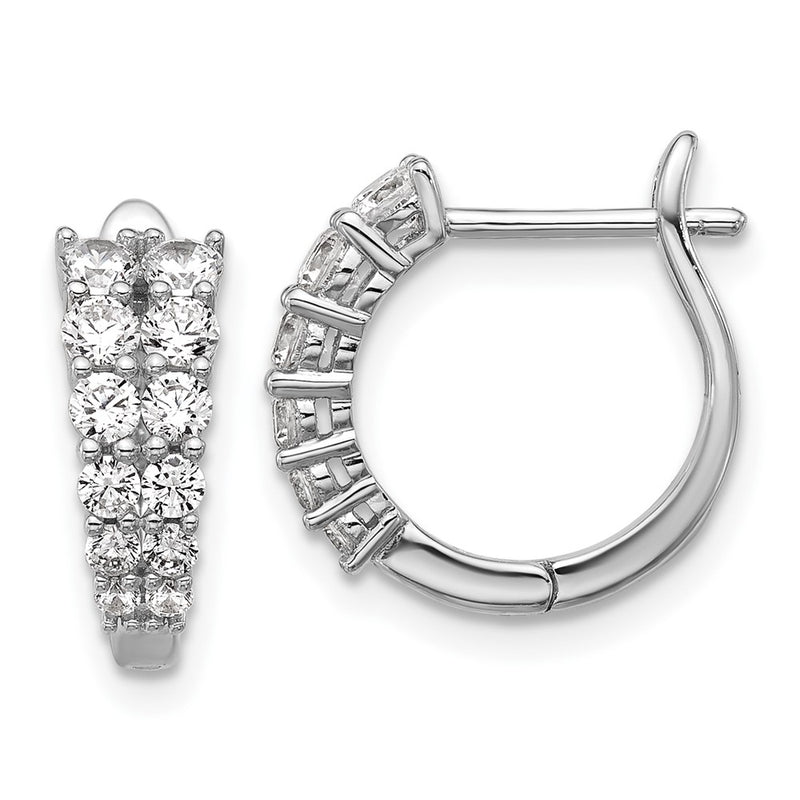 Sterling Silver Cheryl M Rhodium Plated Graduated CZ Hinged Round Hoop Earrings