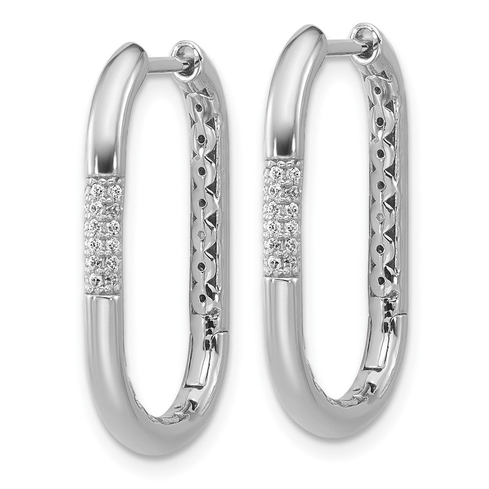 Sterling Silver Cheryl M Rhodium-Plated Polished CZ Oval Hinged Hoop Earrings