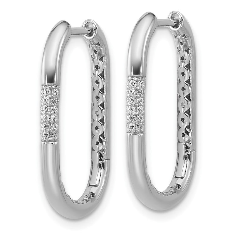 Sterling Silver Cheryl M Rhodium-Plated Polished CZ Oval Hinged Hoop Earrings