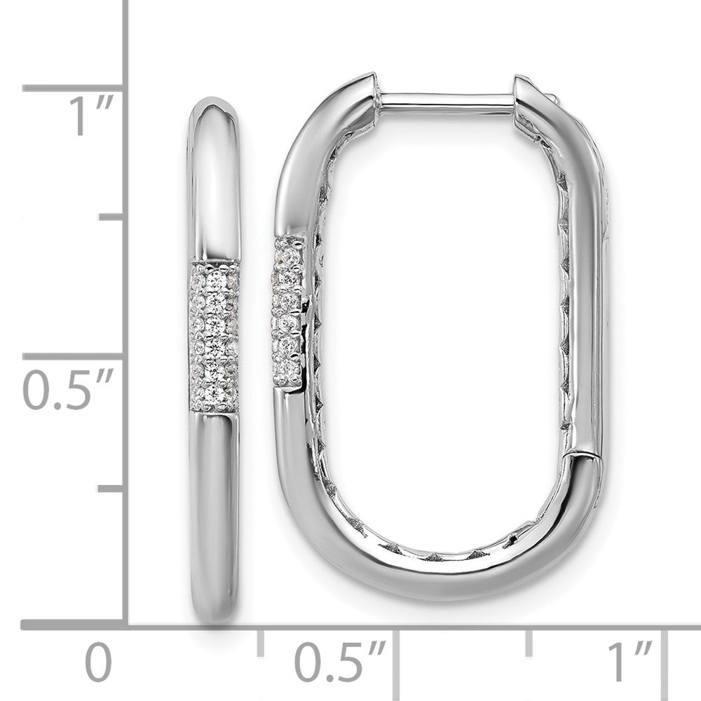 Sterling Silver Cheryl M Rhodium-Plated Polished CZ Oval Hinged Hoop Earrings