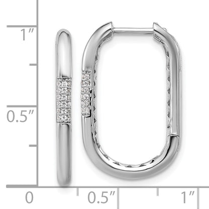 Sterling Silver Cheryl M Rhodium-Plated Polished CZ Oval Hinged Hoop Earrings