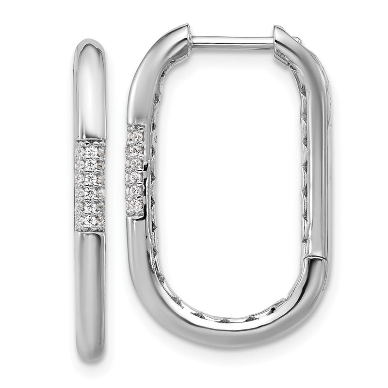 Sterling Silver Cheryl M Rhodium-Plated Polished CZ Oval Hinged Hoop Earrings