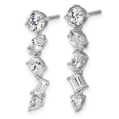 Sterling Silver Cheryl M Rhodium Plated Fancy Multi-Cut CZ Post Dangle Earrings