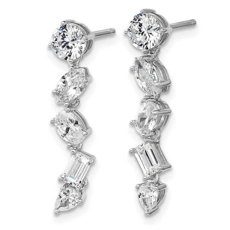 Sterling Silver Cheryl M Rhodium Plated Fancy Multi-Cut CZ Post Dangle Earrings