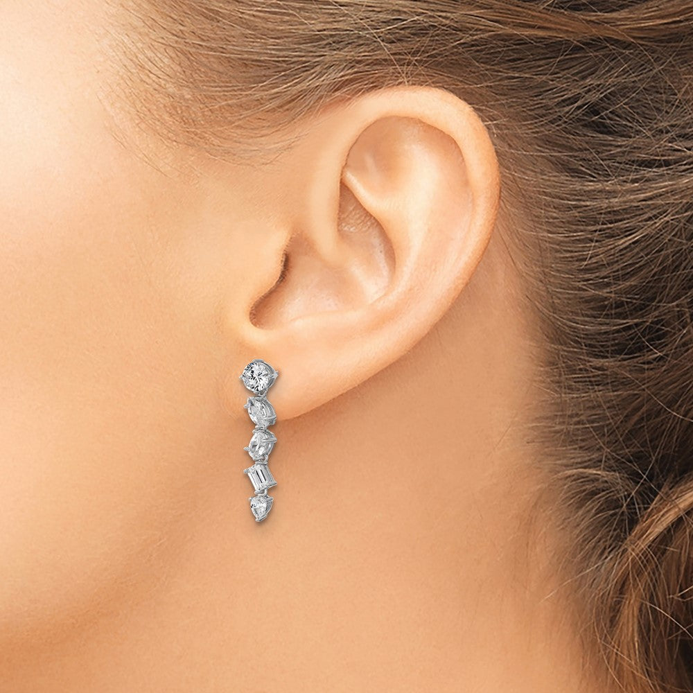Sterling Silver Cheryl M Rhodium Plated Fancy Multi-Cut CZ Post Dangle Earrings