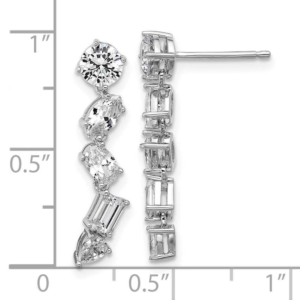 Sterling Silver Cheryl M Rhodium Plated Fancy Multi-Cut CZ Post Dangle Earrings