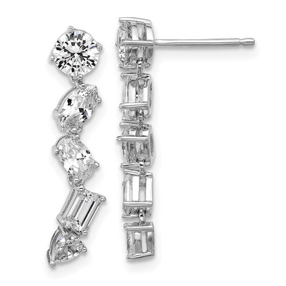 Sterling Silver Cheryl M Rhodium Plated Fancy Multi-Cut CZ Post Dangle Earrings