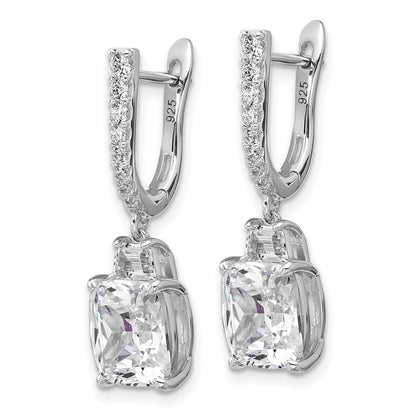 Sterling Silver Cheryl M Rhodium-Plated Fancy CZ Hinged Dangle Earrings