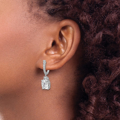 Sterling Silver Cheryl M Rhodium-Plated Fancy CZ Hinged Dangle Earrings