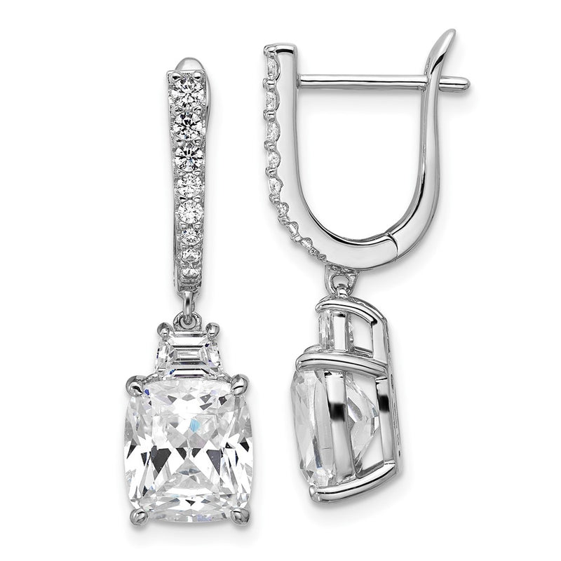 Sterling Silver Cheryl M Rhodium-Plated Fancy CZ Hinged Dangle Earrings