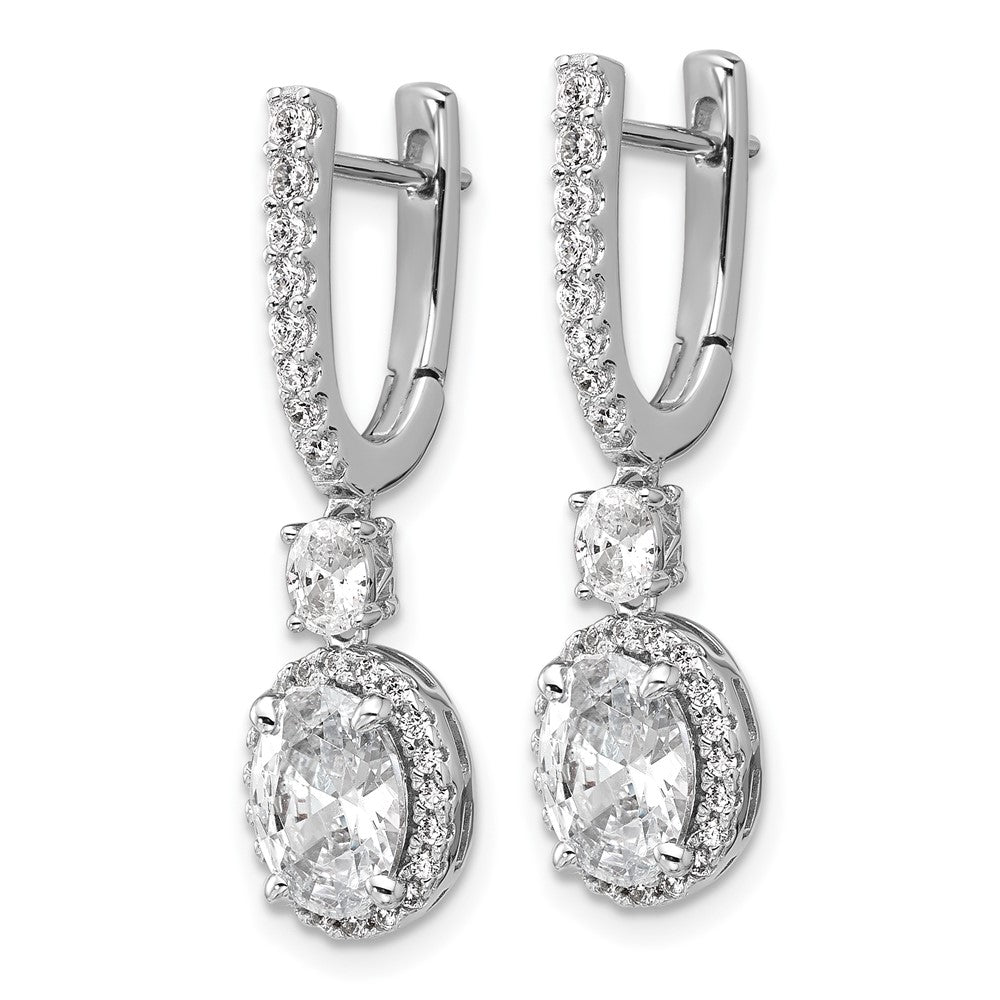 Sterling Silver Cheryl M Rh-Pltd Fancy Oval CZ Halo Hinged Dangle Earrings