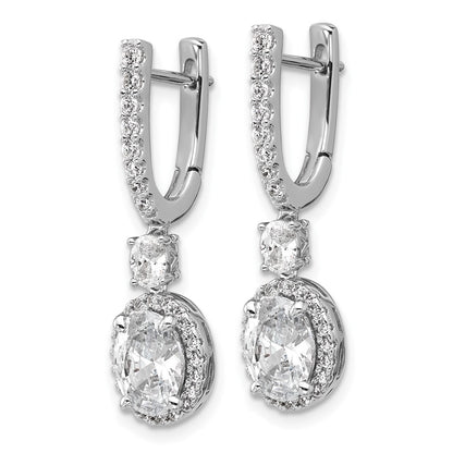 Sterling Silver Cheryl M Rh-Pltd Fancy Oval CZ Halo Hinged Dangle Earrings