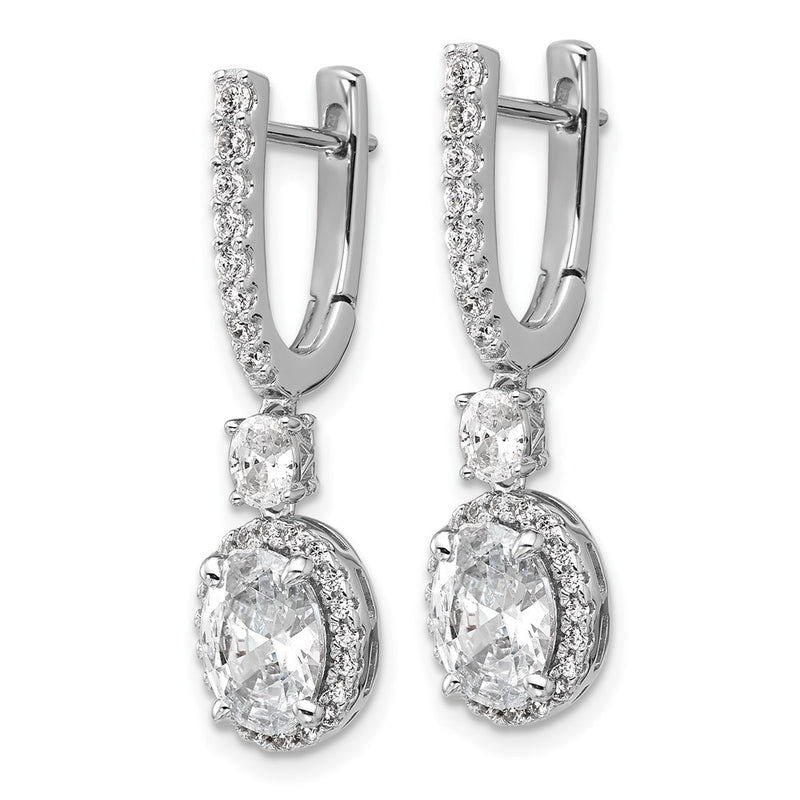 Sterling Silver Cheryl M Rh-Pltd Fancy Oval CZ Halo Hinged Dangle Earrings