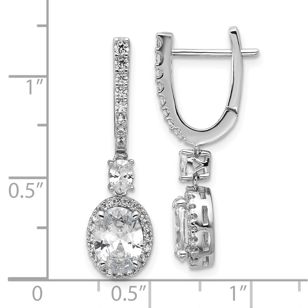 Sterling Silver Cheryl M Rh-Pltd Fancy Oval CZ Halo Hinged Dangle Earrings