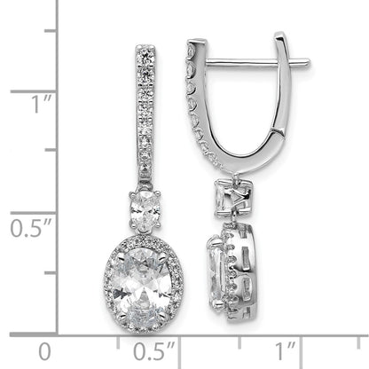 Sterling Silver Cheryl M Rh-Pltd Fancy Oval CZ Halo Hinged Dangle Earrings