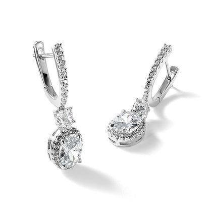 Sterling Silver Cheryl M Rh-Pltd Fancy Oval CZ Halo Hinged Dangle Earrings