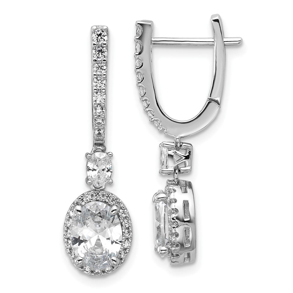 Sterling Silver Cheryl M Rh-Pltd Fancy Oval CZ Halo Hinged Dangle Earrings