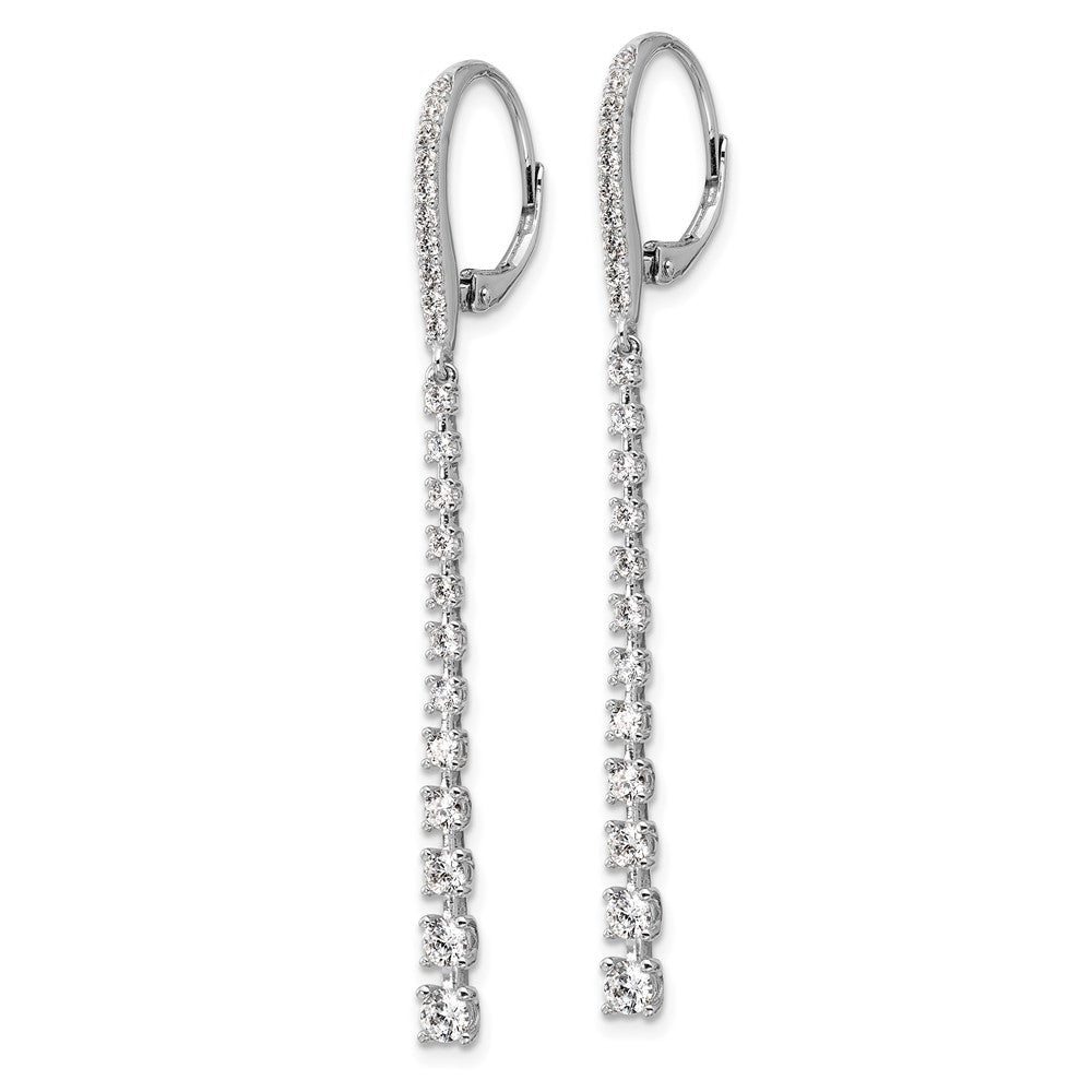 Sterling Silver Cheryl M Rhodium Plated Graduated CZ Dangle Leverback Earrings