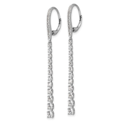 Sterling Silver Cheryl M Rhodium Plated Graduated CZ Dangle Leverback Earrings