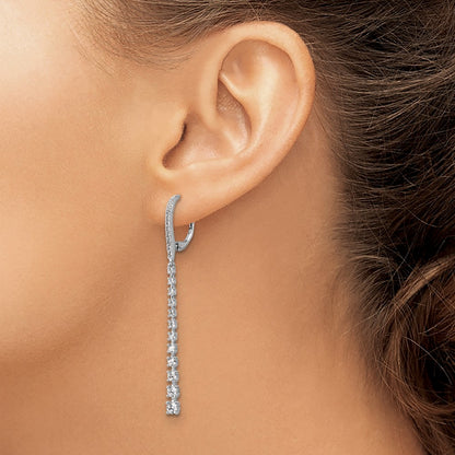 Sterling Silver Cheryl M Rhodium Plated Graduated CZ Dangle Leverback Earrings