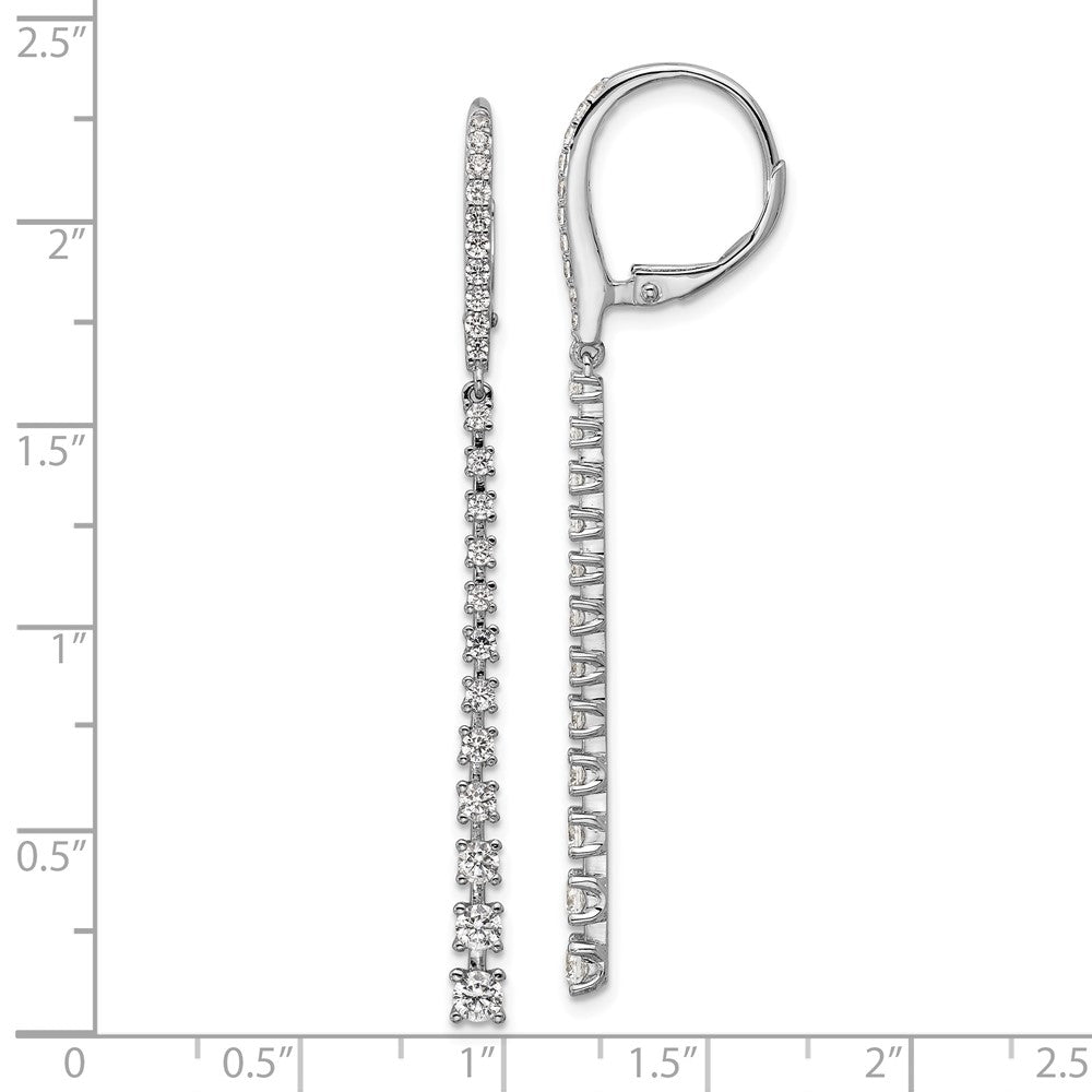 Sterling Silver Cheryl M Rhodium Plated Graduated CZ Dangle Leverback Earrings