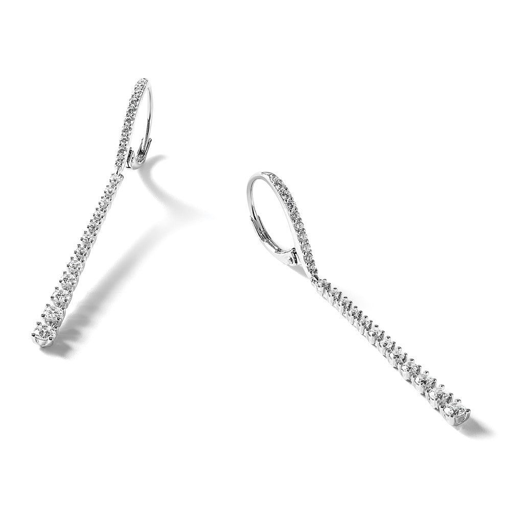 Sterling Silver Cheryl M Rhodium Plated Graduated CZ Dangle Leverback Earrings