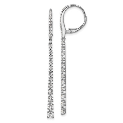 Sterling Silver Cheryl M Rhodium Plated Graduated CZ Dangle Leverback Earrings