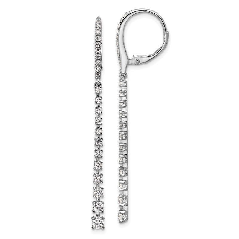 Sterling Silver Cheryl M Rhodium Plated Graduated CZ Dangle Leverback Earrings