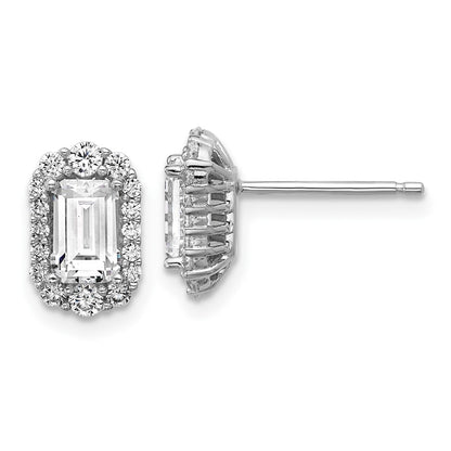 Sterling Silver Cheryl M Rhodium Plated Emerald-Cut CZ Halo Post Earrings