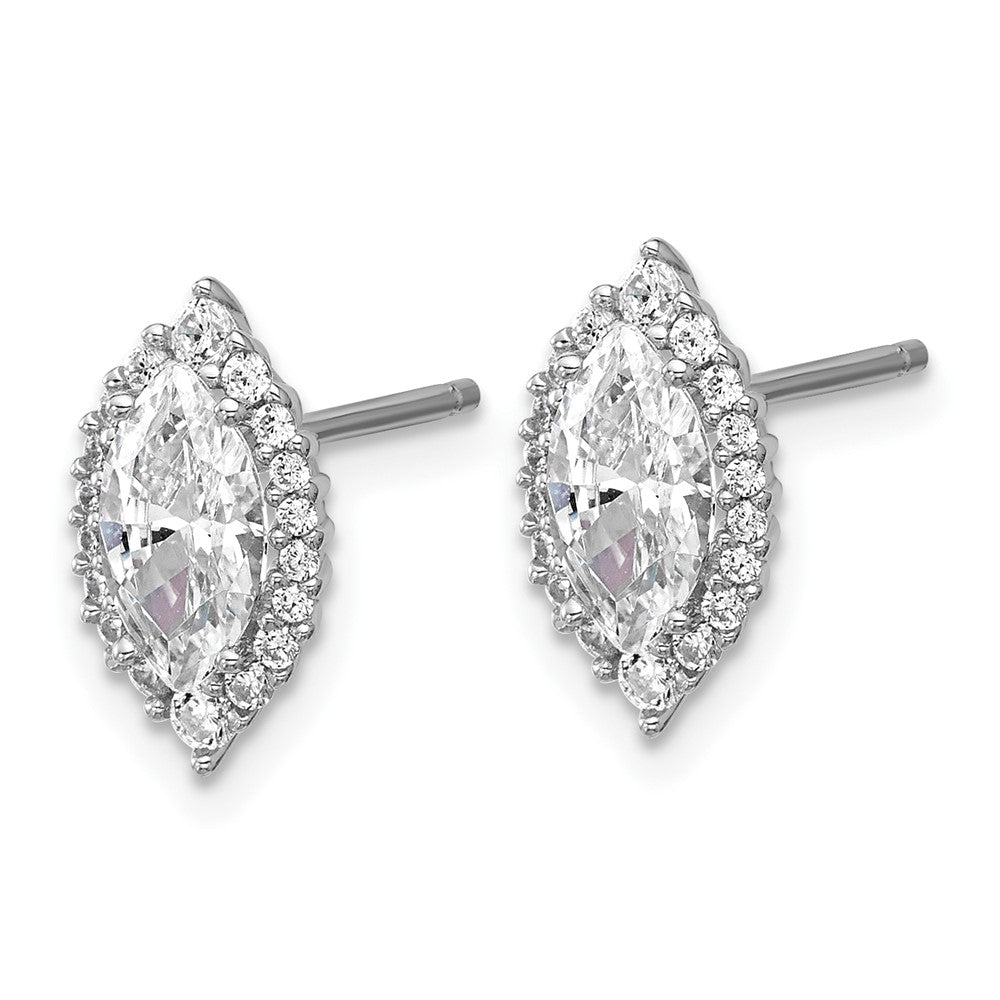 Sterling Silver Cheryl M Rhodium Plated Marquise CZ Halo Post Earrings