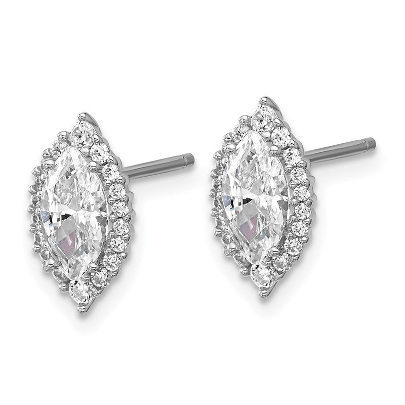 Sterling Silver Cheryl M Rhodium Plated Marquise CZ Halo Post Earrings