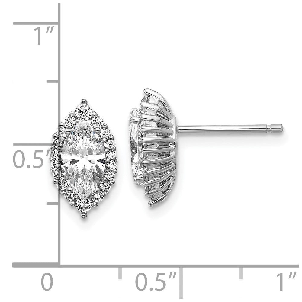 Sterling Silver Cheryl M Rhodium Plated Marquise CZ Halo Post Earrings