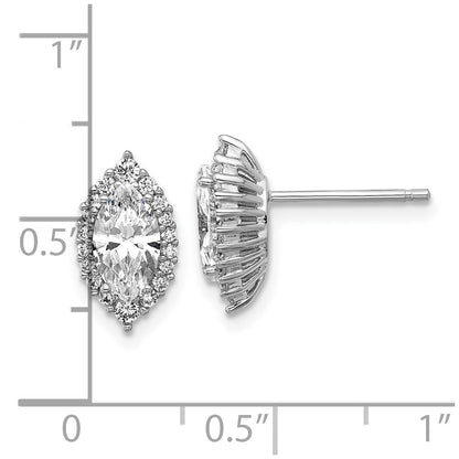 Sterling Silver Cheryl M Rhodium Plated Marquise CZ Halo Post Earrings