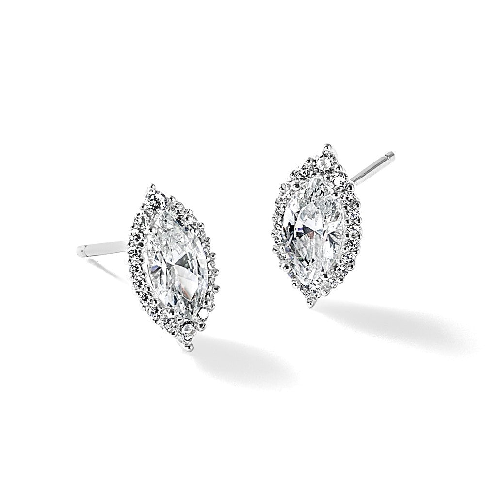 Sterling Silver Cheryl M Rhodium Plated Marquise CZ Halo Post Earrings