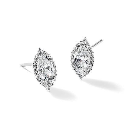 Sterling Silver Cheryl M Rhodium Plated Marquise CZ Halo Post Earrings