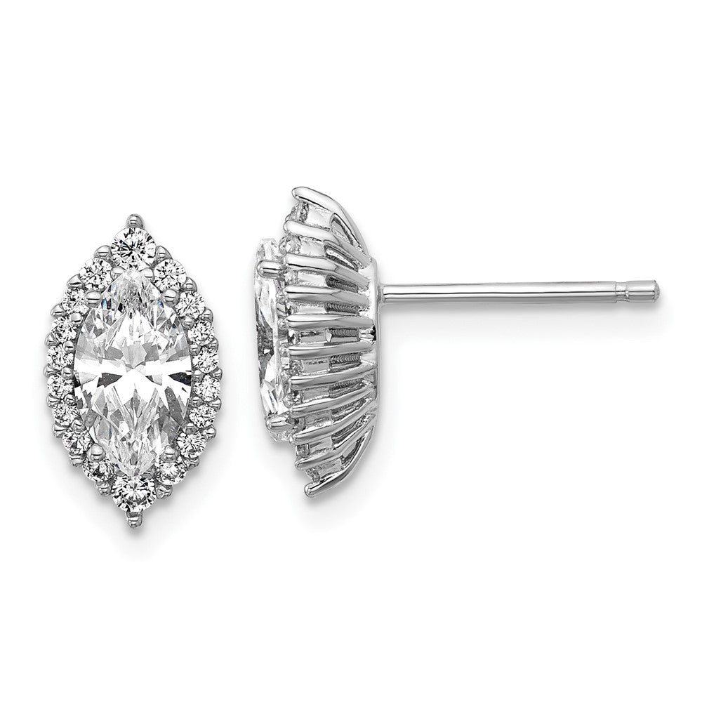 Sterling Silver Cheryl M Rhodium Plated Marquise CZ Halo Post Earrings